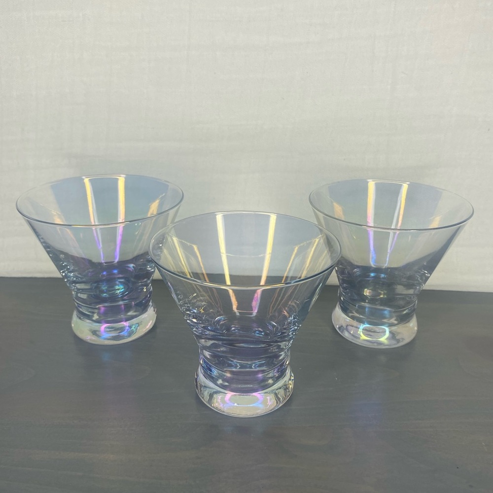 3 iridescent rainbow stemless martini glasses